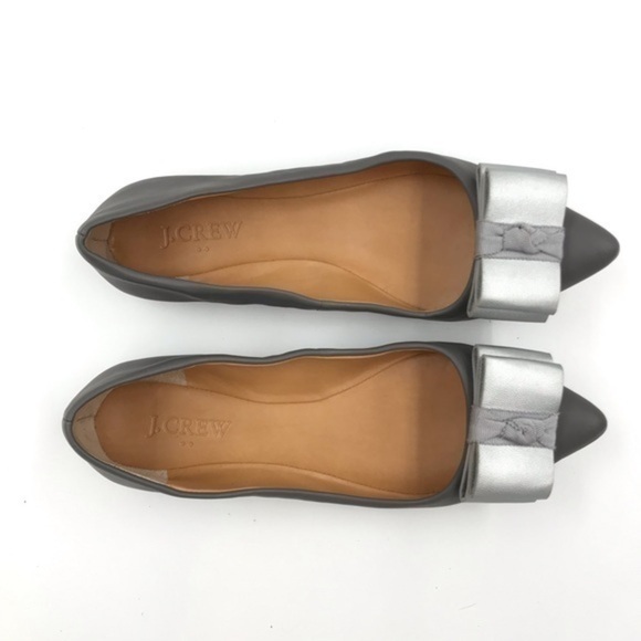 J. Crew Factory Matte Grey Silver Bow Point Toe Emery Ballet Shoes Size 6.5 - Picture 7 of 9